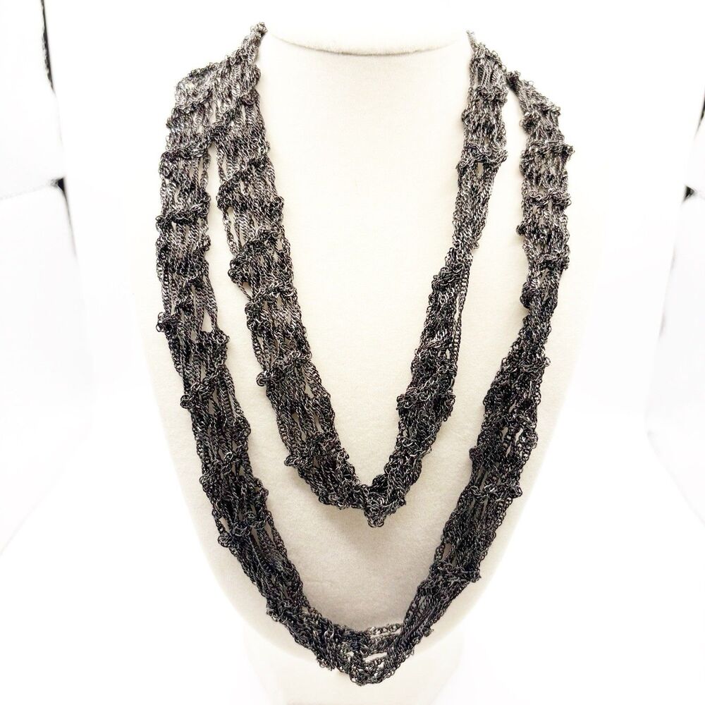 Black Mesh Long Necklace 48” Layering City Chic Alternative Goth Biker